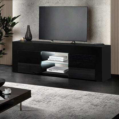 Artiss Entertainment Unit TV Cabinet LED 130cm Black Angus -Home Living Store - -