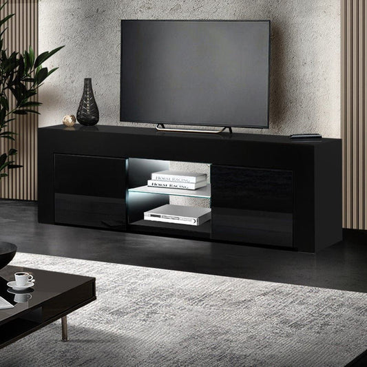 Artiss Entertainment Unit TV Cabinet LED 130cm Black Angus -Home Living Store - -