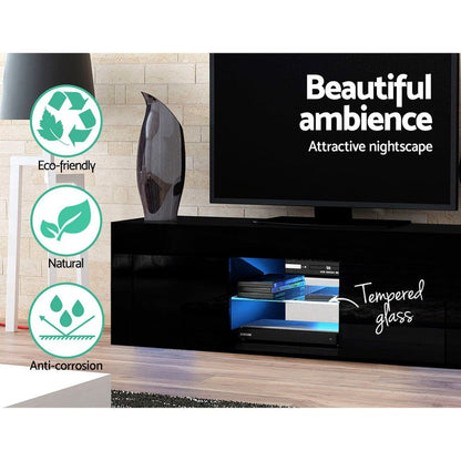 Artiss Entertainment Unit TV Cabinet LED 130cm Black Angus -Home Living Store - -
