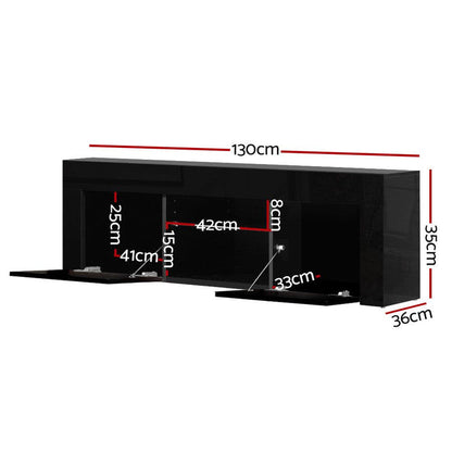 Artiss Entertainment Unit TV Cabinet LED 130cm Black Angus -Home Living Store - -
