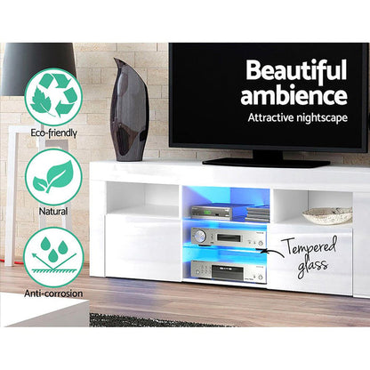 Artiss Entertainment Unit TV Cabinet LED 145cm White Angus -Home Living Store - -