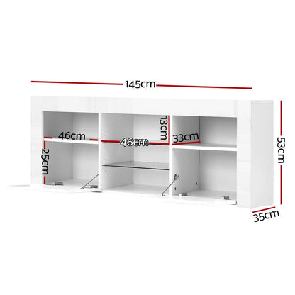 Artiss Entertainment Unit TV Cabinet LED 145cm White Angus -Home Living Store - -