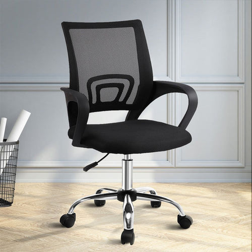 Artiss Mesh Office Chair Mid Back Black -Home Living Store - -