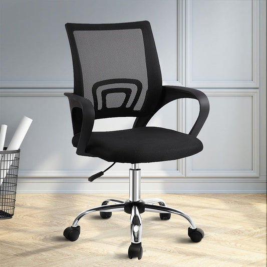 Artiss Mesh Office Chair Mid Back Black -Home Living Store - -