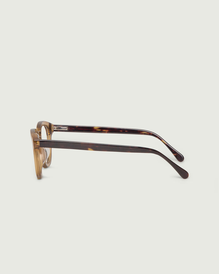 Saddle Tort::Atticus Eyeglasses round brown acetate side