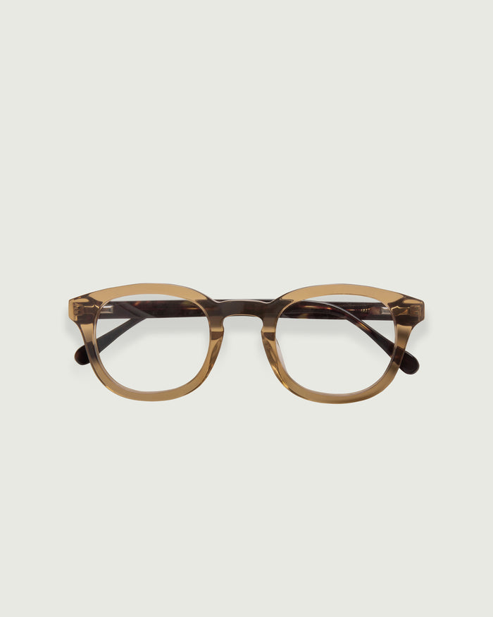 Saddle Tort::Atticus Eyeglasses round brown acetate top