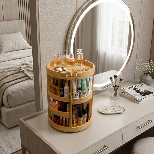 Bamboo Rotating Organizer with Adjustable Shelves