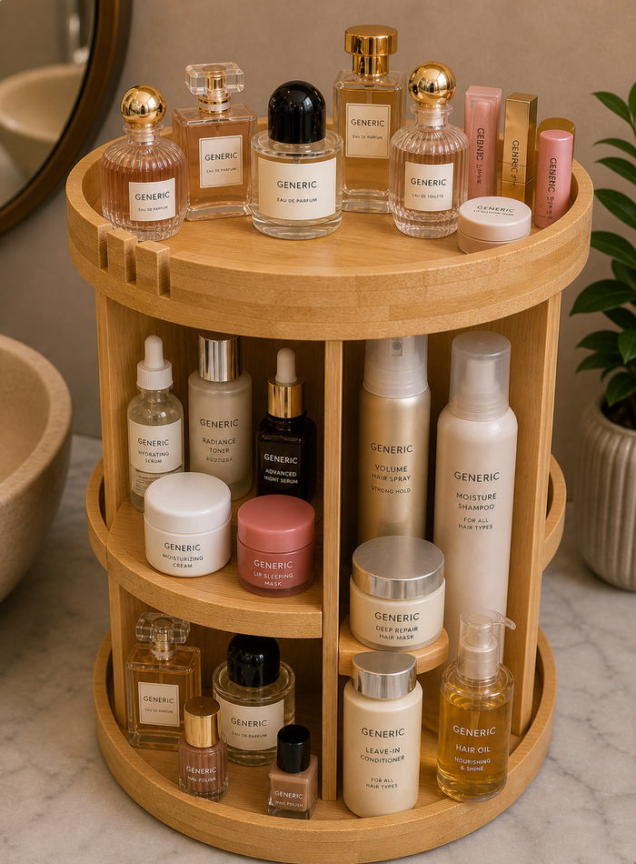 Bamboo Rotating Organizer with Adjustable Shelves