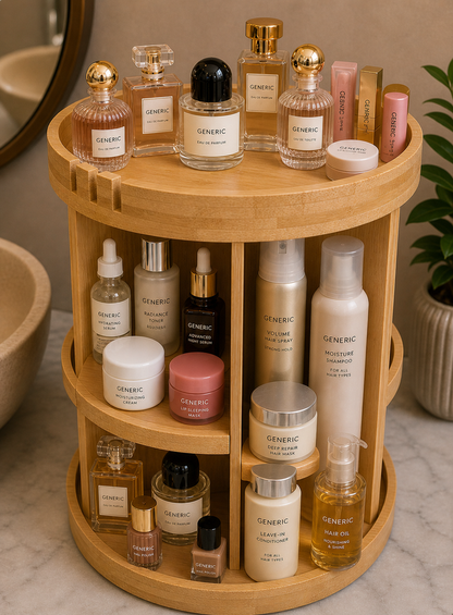 Bamboo Rotating Organizer with Adjustable Shelves