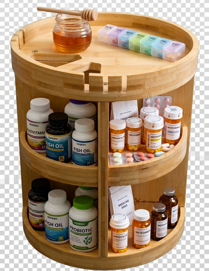 Bamboo Rotating Organizer with Adjustable Shelves