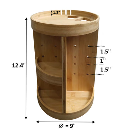 Bamboo Rotating Organizer with Adjustable Shelves