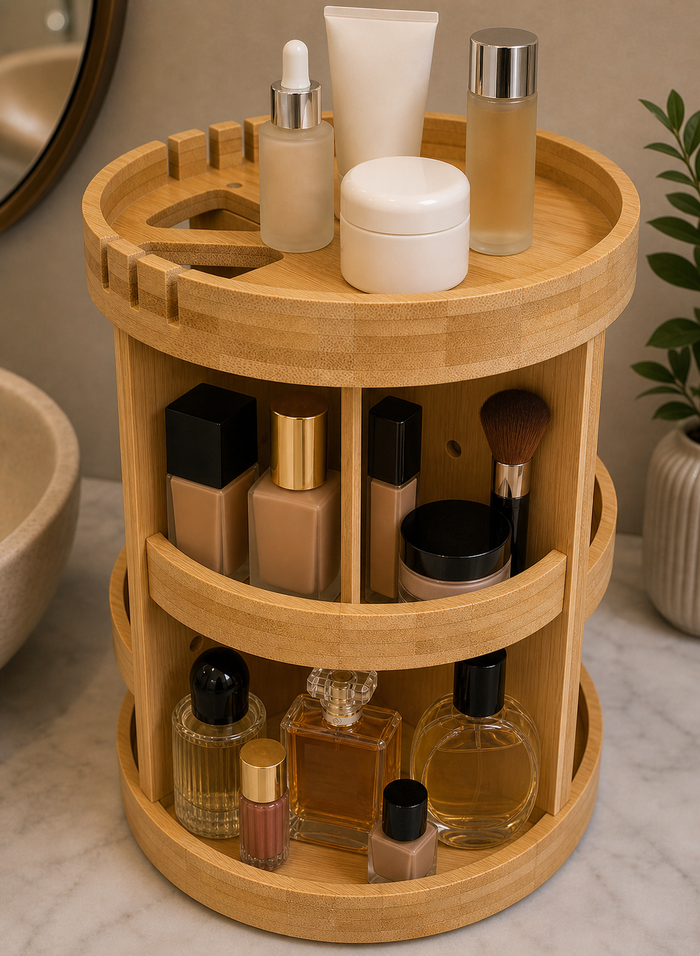 Bamboo Rotating Organizer with Adjustable Shelves