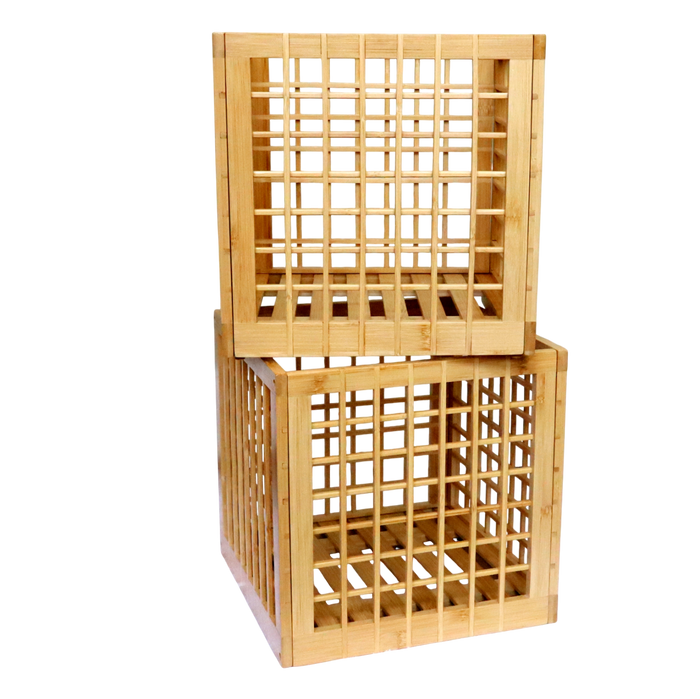Bamboo Storage Bin - Cube Storage Bins Perfect Fit for Cube Shelf - Multipurpose, Stackable, Stylish Lattice Design