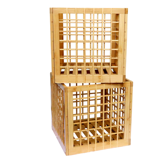 Bamboo Storage Bin - Cube Storage Bins Perfect Fit for Cube Shelf - Multipurpose, Stackable, Stylish Lattice Design