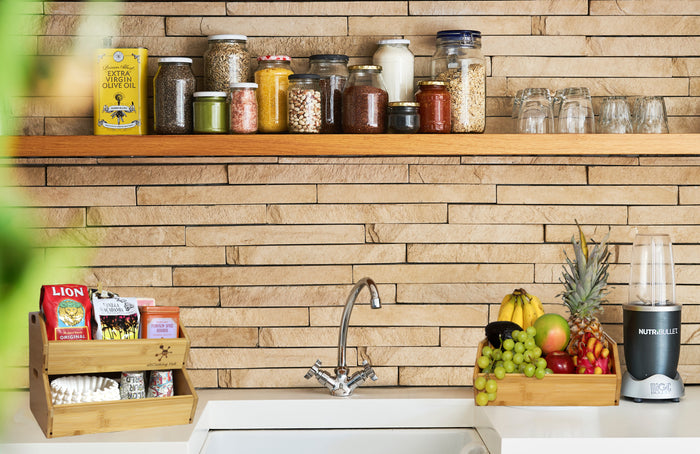 Bamboo Storage Bin - Multipurpose, Configurable Open Front Stacking Bins for Kitchen & Pantry