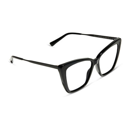 diff eyewear becky ii cat eye glasses with a black frame and prescription lenses angled view
