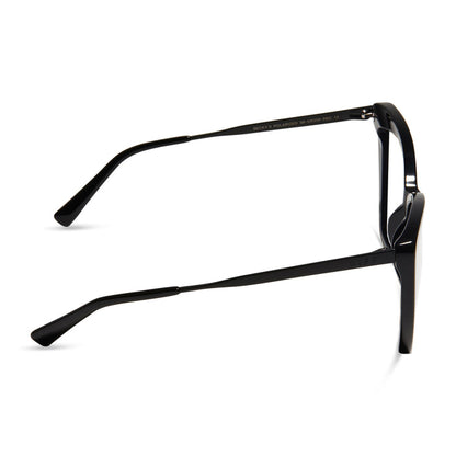 diff eyewear becky ii cat eye glasses with a black frame and prescription lenses side view