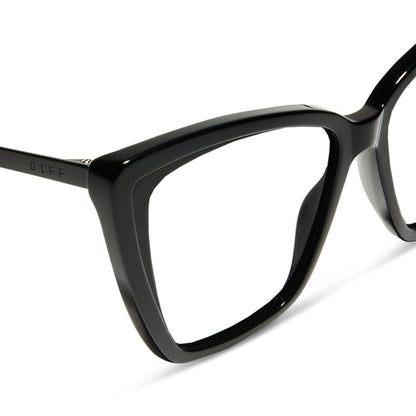 diff eyewear becky ii cat eye glasses with a black frame and prescription lenses detailed view