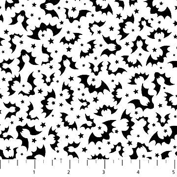 Beggars Night Buddies White Bats Fabric, Northcott