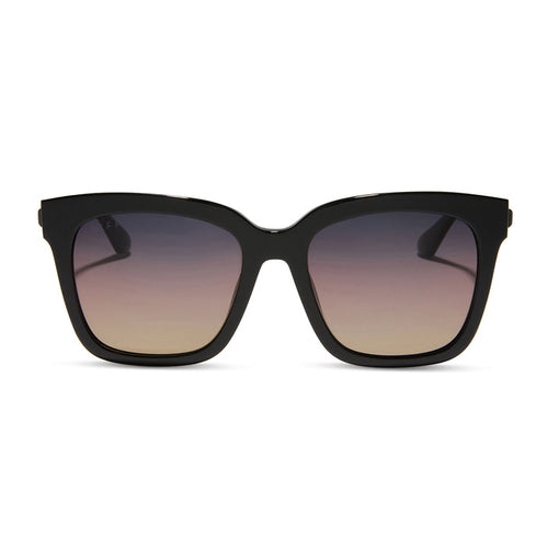 diff eyewear featuring the bella square sunglasses with a black acetate frame and twilight gradient polarized lenses front view