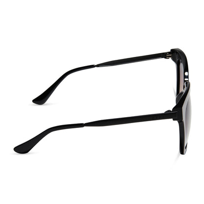 diff eyewear featuring the bella square sunglasses with a black acetate frame and twilight gradient polarized lenses side view