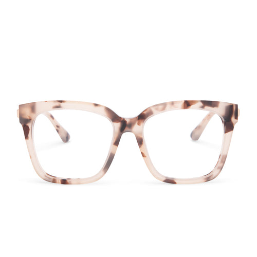 diff eyewear bella square glasses with a cream tortoise frame and clear prescription lenses front view