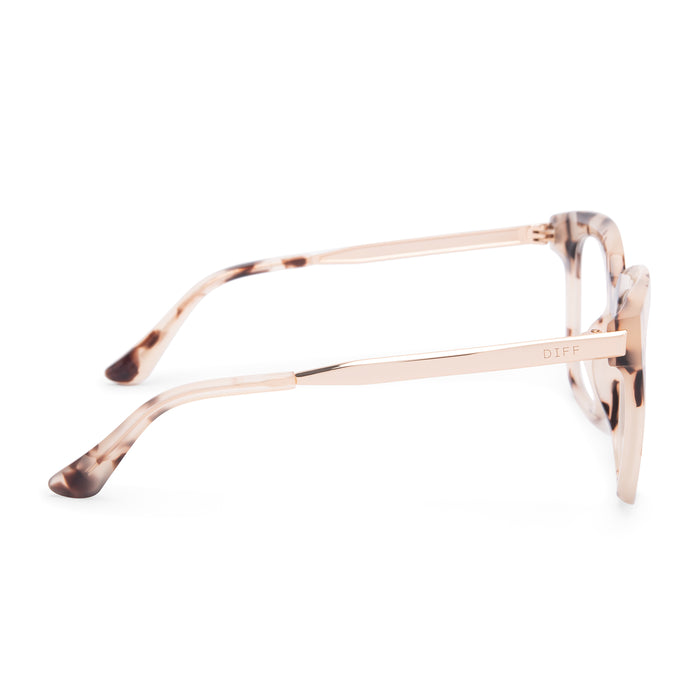 diff eyewear bella square glasses with a cream tortoise frame and clear prescription lenses side view