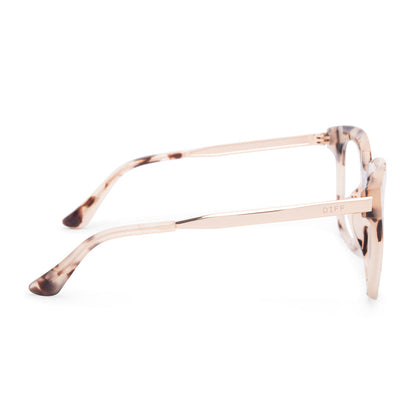 diff eyewear bella square glasses with a cream tortoise frame and clear prescription lenses side view