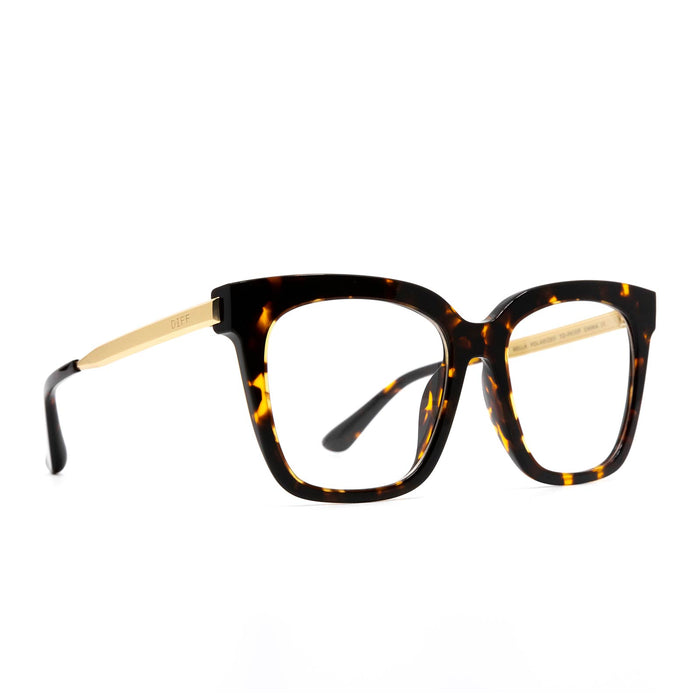 diff eyewear bella square prescription glasses with a tortoise frame angled view