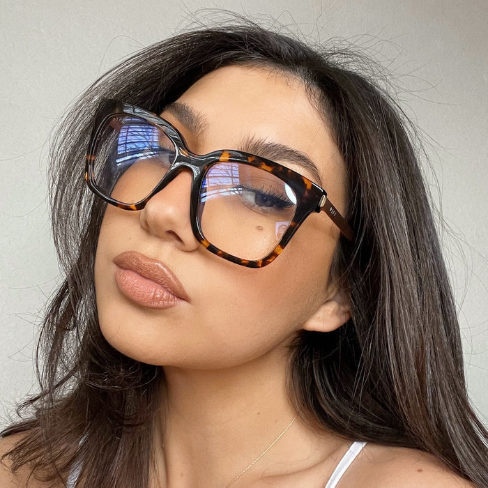 customer content - daniellemachuca  wearing diff eyewear bella square prescription glasses with a tortoise frame front view