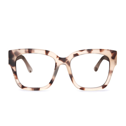 diff eyewear bella ii square glasses with a cream tortoise frame and prescription lenses front view