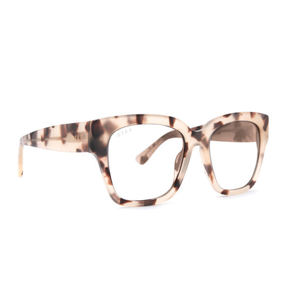diff eyewear bella ii square glasses with a cream tortoise frame and prescription lenses angled view