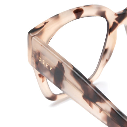 diff eyewear bella ii square glasses with a cream tortoise frame and prescription lenses detailed view