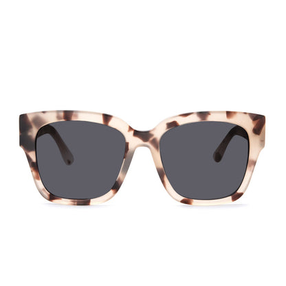 diff eyewear bella ii square prescription sunglasses with a cream tortoise frame and grey prescription lenses front view