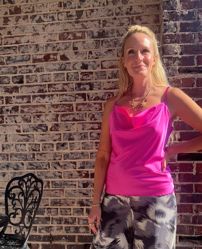 Berry Serious Cowl Neck Satin Tank