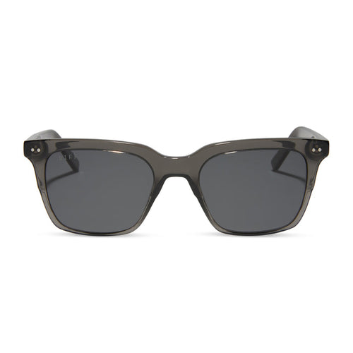 diff eyewear featuring the billie square sunglasses with a black smoke crystal frame and grey polarized lenses front view