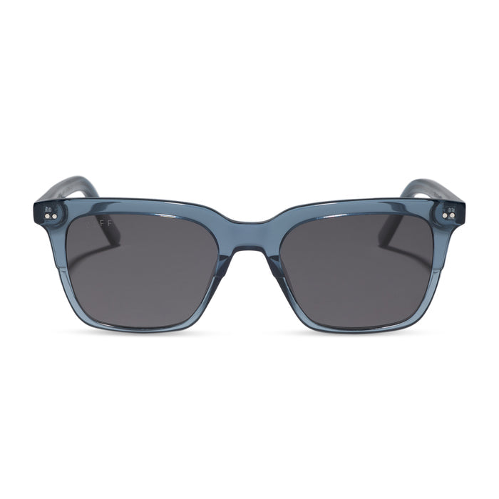 diff eyewear billie square sunglasses in night sky blue frame with grey polarized lens front view