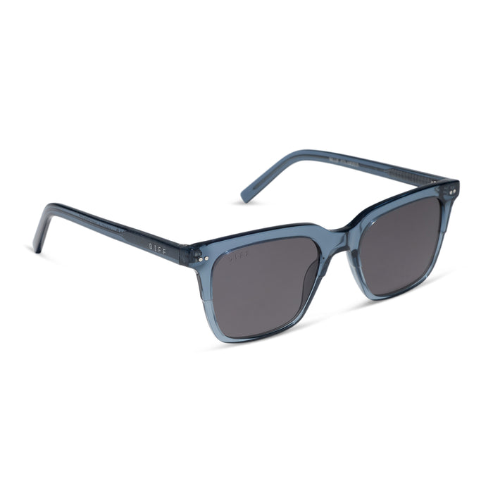 diff eyewear billie square sunglasses in night sky blue frame with grey polarized lens angled view