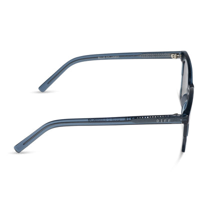 diff eyewear billie square sunglasses in night sky blue frame with grey polarized lens side view