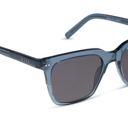 diff eyewear billie square sunglasses in night sky blue frame with grey polarized lens detailed view