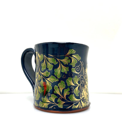 Black ginkgo and poppy mug
