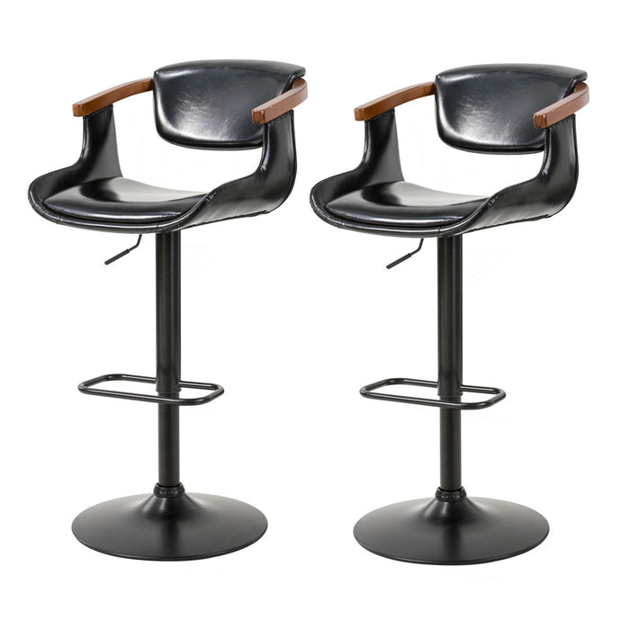 Black Leatherette Gaslift Adjustable Swivwl Bar Stools, Set of 2