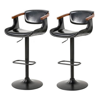 Black Leatherette Gaslift Adjustable Swivwl Bar Stools, Set of 2