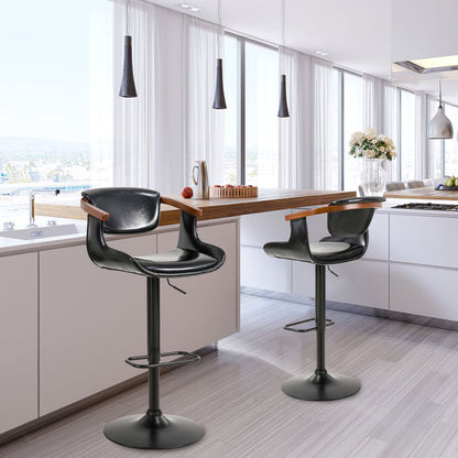 Black Leatherette Gaslift Adjustable Swivwl Bar Stools, Set of 2