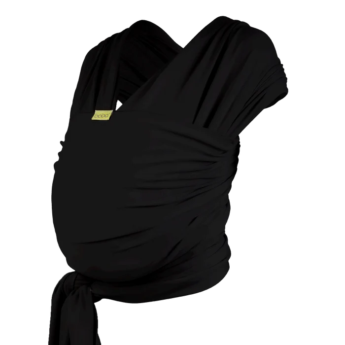 A Boba Classic Baby Wrap, made from a soft 95% French Terry cotton blend and 5% Spandex. Ergonomic, award-winning design fits babies from 7 Ibs to 35 Ibs, best up to 20 Ibs. Machine washable, dryer friendly, and certified hip-healthy. Black