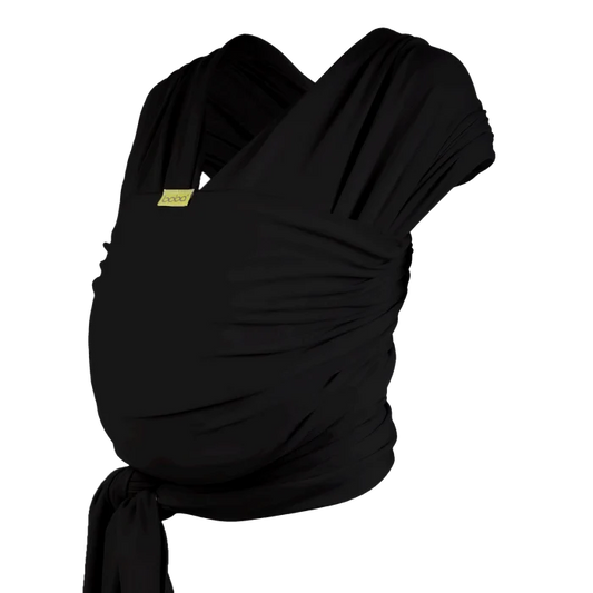 A Boba Classic Baby Wrap, made from a soft 95% French Terry cotton blend and 5% Spandex. Ergonomic, award-winning design fits babies from 7 Ibs to 35 Ibs, best up to 20 Ibs. Machine washable, dryer friendly, and certified hip-healthy. Black