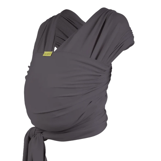 A Boba Classic Baby Wrap, made from a soft 95% French Terry cotton blend and 5% Spandex. Ergonomic, award-winning design fits babies from 7 Ibs to 35 Ibs, best up to 20 Ibs. Machine washable, dryer friendly, and certified hip-healthy. Organic Dark Gray