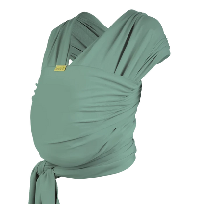 A Boba Classic Baby Wrap, made from a soft 95% French Terry cotton blend and 5% Spandex. Ergonomic, award-winning design fits babies from 7 Ibs to 35 Ibs, best up to 20 Ibs. Machine washable, dryer friendly, and certified hip-healthy. Sage Green