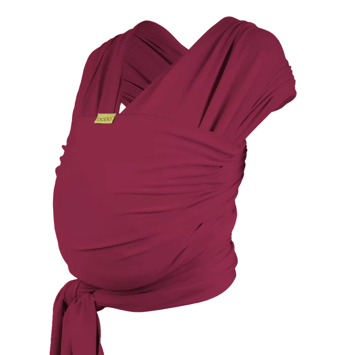 A Boba Classic Baby Wrap, made from a soft 95% French Terry cotton blend and 5% Spandex. Ergonomic, award-winning design fits babies from 7 Ibs to 35 Ibs, best up to 20 Ibs. Machine washable, dryer friendly, and certified hip-healthy. Sangria