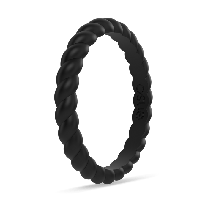 Braided Stackable Silicone Ring - Obsidian
